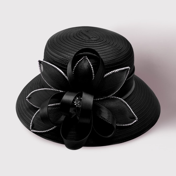 Rhinestone Rim Flower Bow Dressy Hat main image 9
